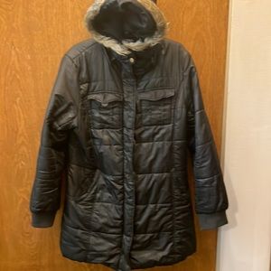Woman's Karizma XL Black Winter Coat with detachable faux warm & fuzzy hood.